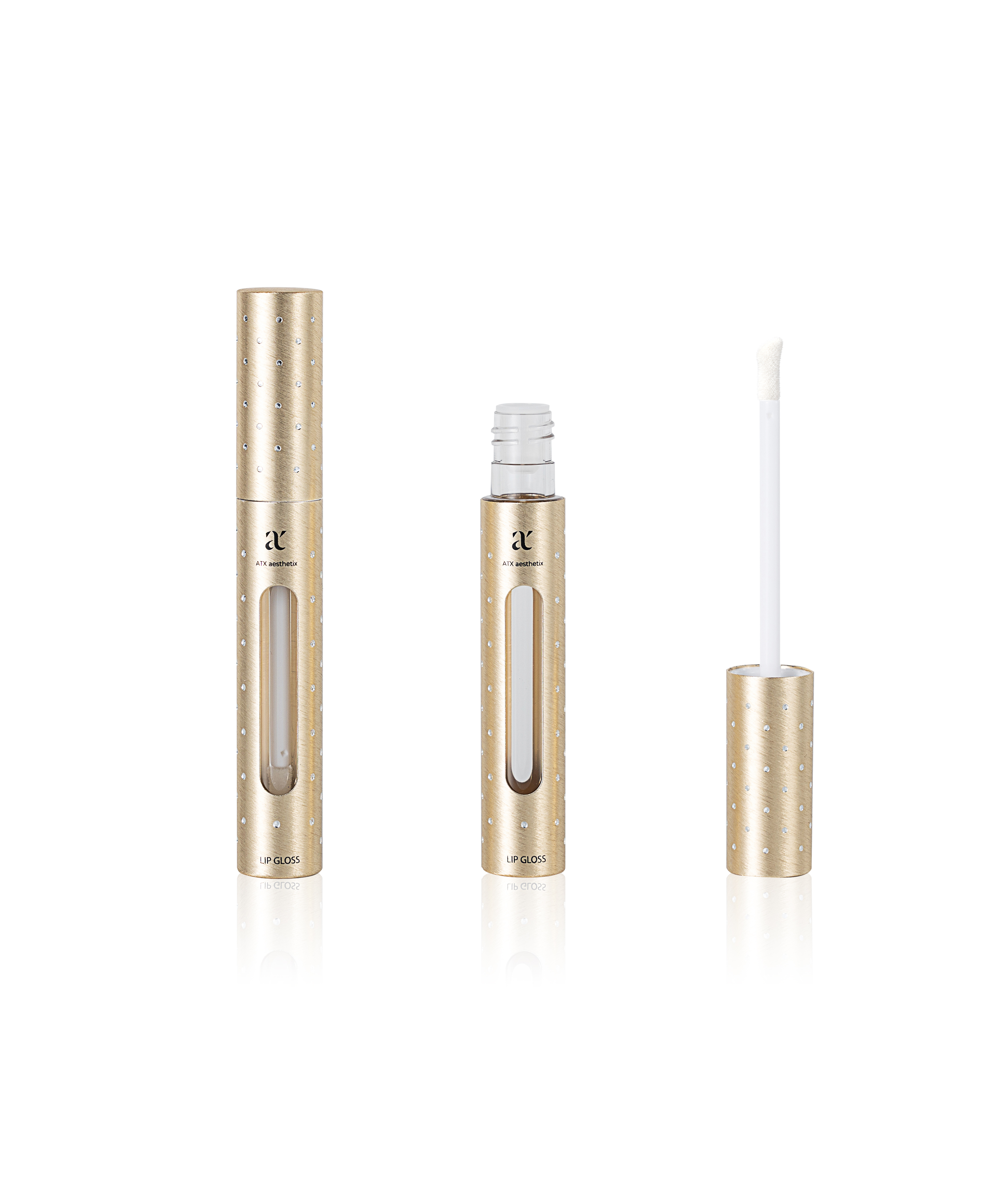 Empty Gold Aluminum Lip Gloss Tube | Laser Engraved Dots Simulate Diamond Sparkle, Side Window, Custom Logo