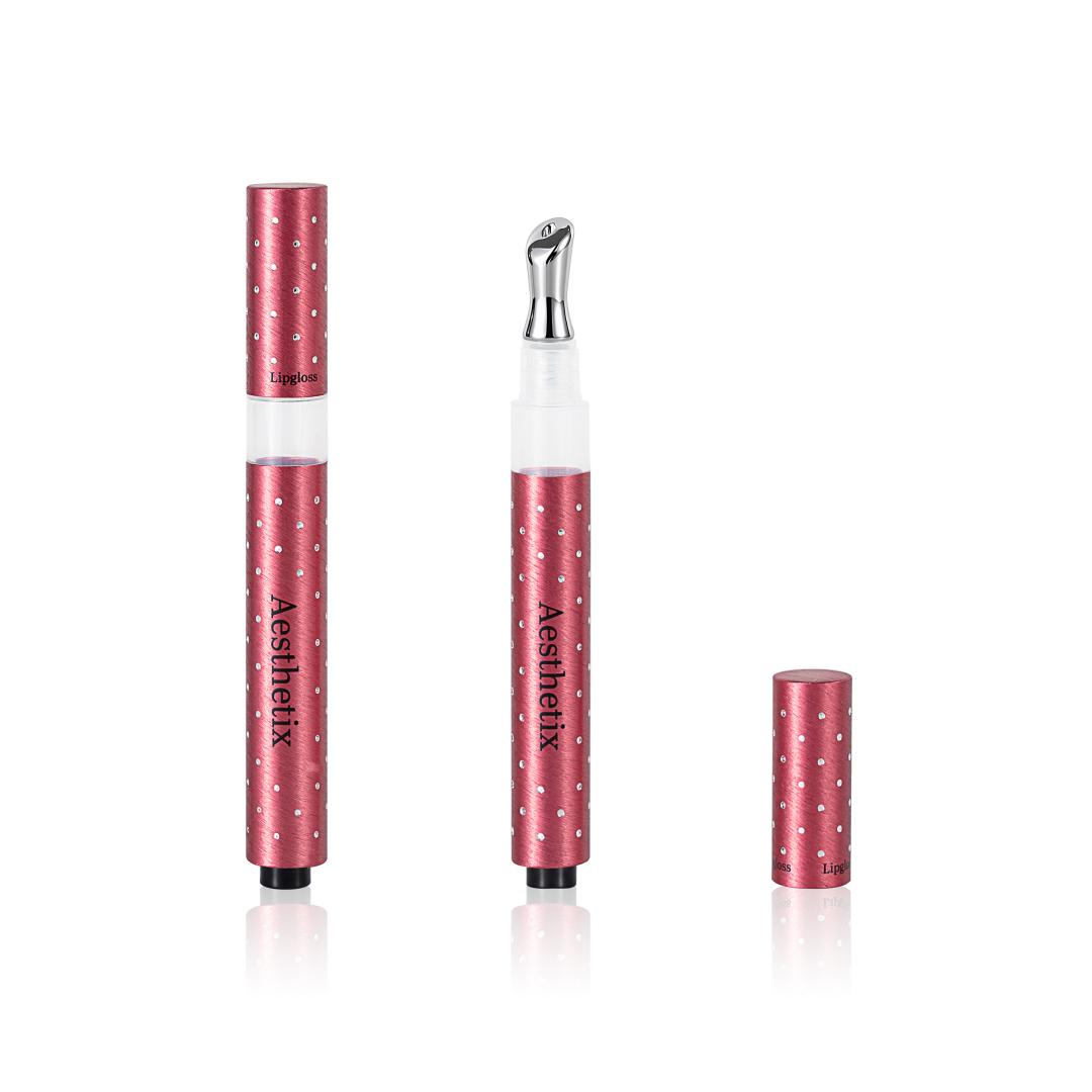 Wholesale Empty Brushed Wine Red Aluminum Lip Gloss Tube, Laser Engraved Dots Simulating Diamond Sparkle, Custom Logo Printing Available